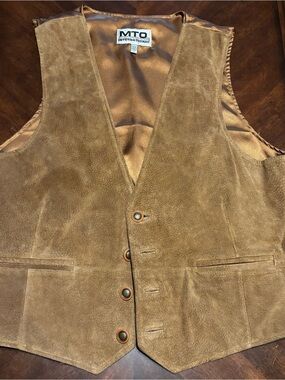 MTO International Large Brown Suede Leather Button Front Western Style Vest